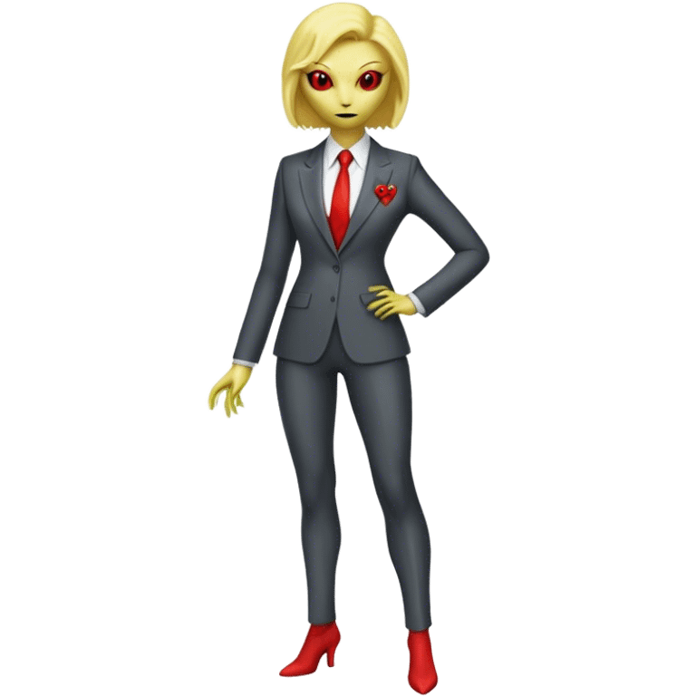 a blonde reptilian alien woman,  red crest as, men in black, full body, full figure emoji