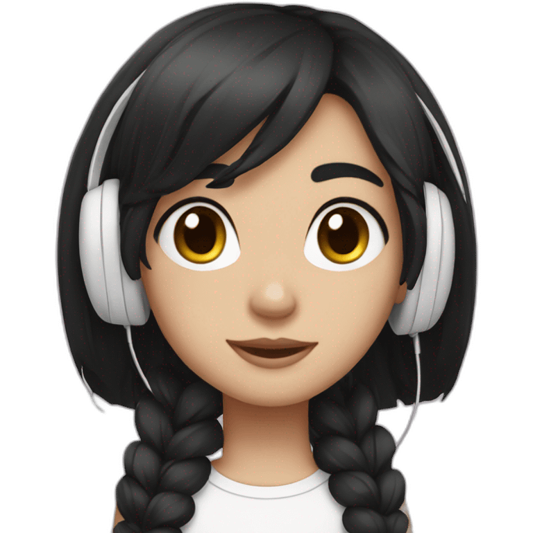 girl black hair white earphones emoji