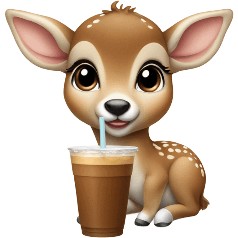 Baby deer drinking iced coffee emoji