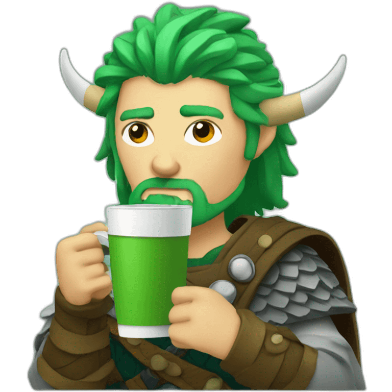 Green Haired Viking Drinking Coffee emoji