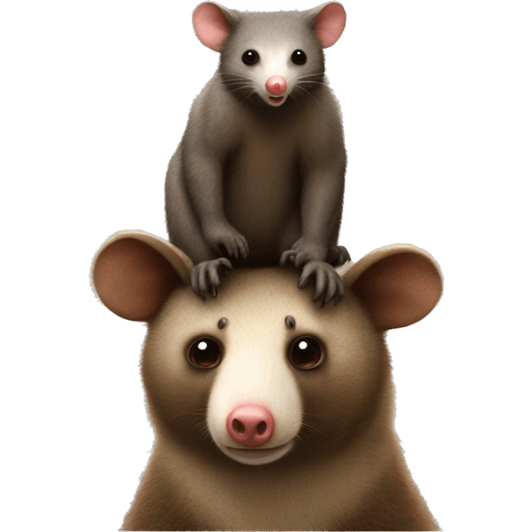 possum standing on a brown bears head  emoji