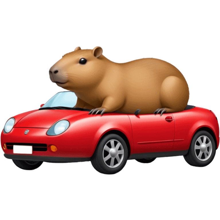 Capybara with a mini red car on top of its head emoji