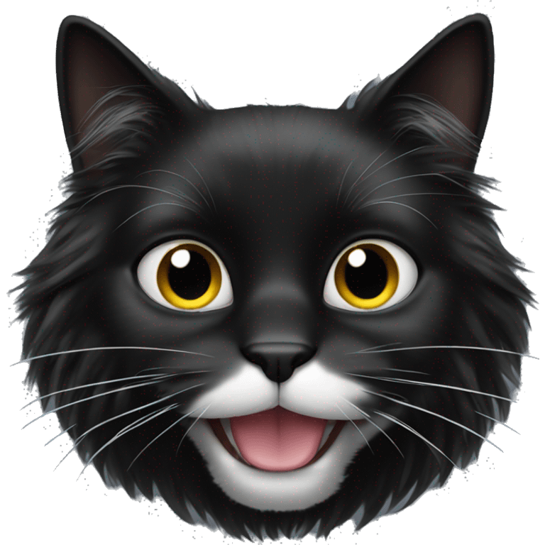 black cat domestic long-haired with white spot on the mouth emoji