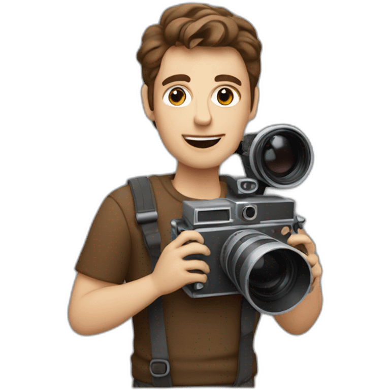 European film director with brown piled short hair holding a cinema camera emoji