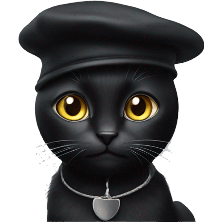 Black cat with black and white beret emoji