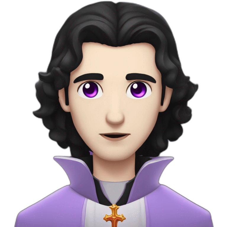 pale handsome sad vampire priest with short wavy black hair and violet eyes emoji