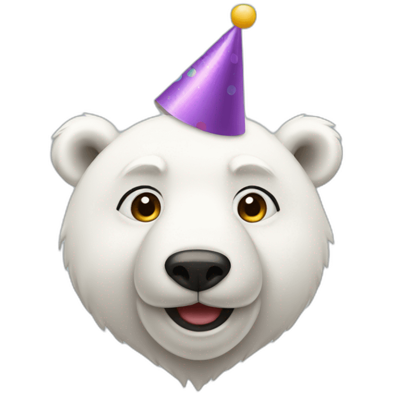 A cute polar bear wearing a birthday hat emoji