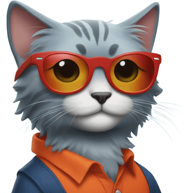 Cat with sunglasses and orange hair and black hair with blue hair and a red shirt  emoji