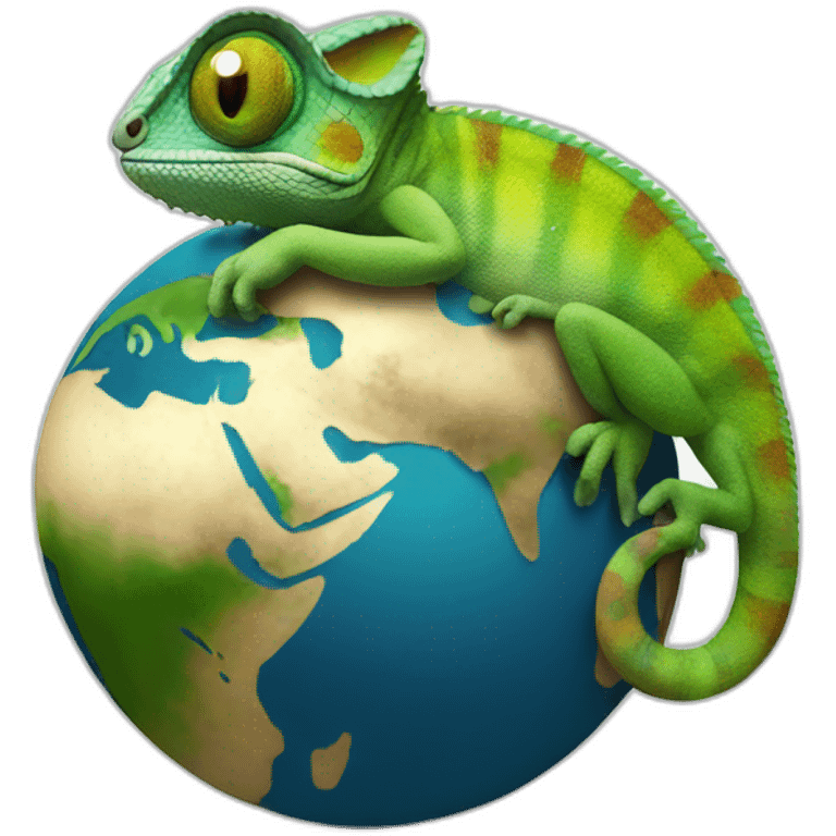 a chameleon embracing the earth globe emoji