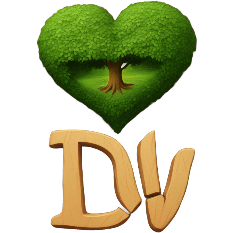 Big tree with heart carved into it. initials D & V on heart emoji