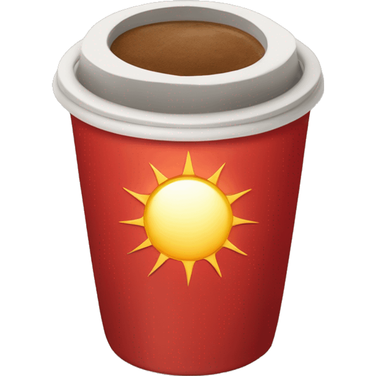 red take away coffee cup with sun around emoji