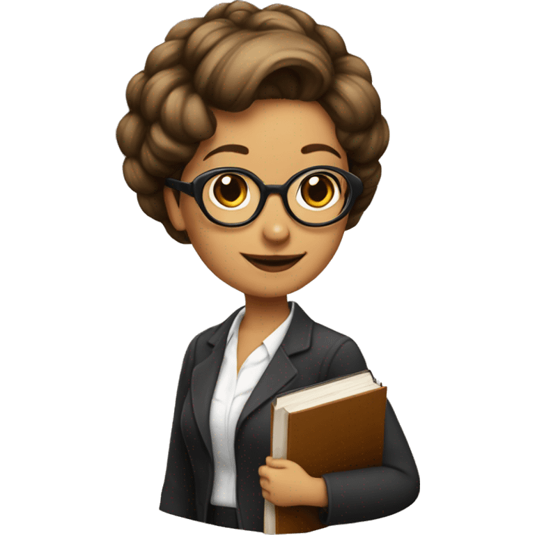 Woman librarian bun brown glasses with a book emoji