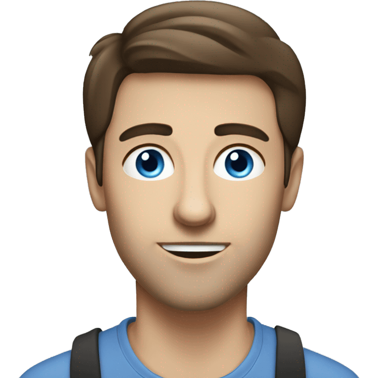 Blue eyes brunette man  working on laptop Macbook emoji