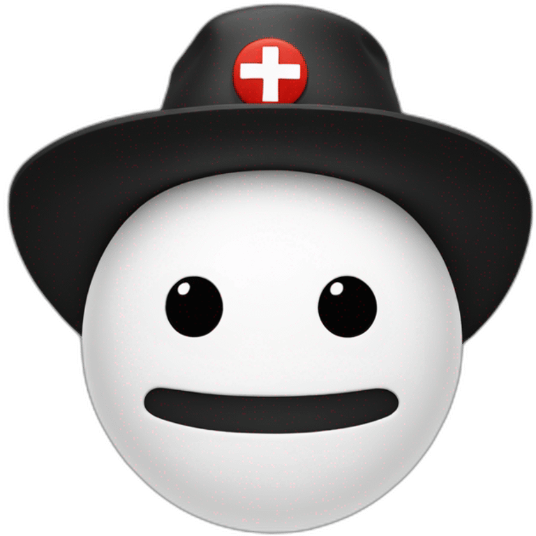 white bearded smiley face with black hat with red cross emoji