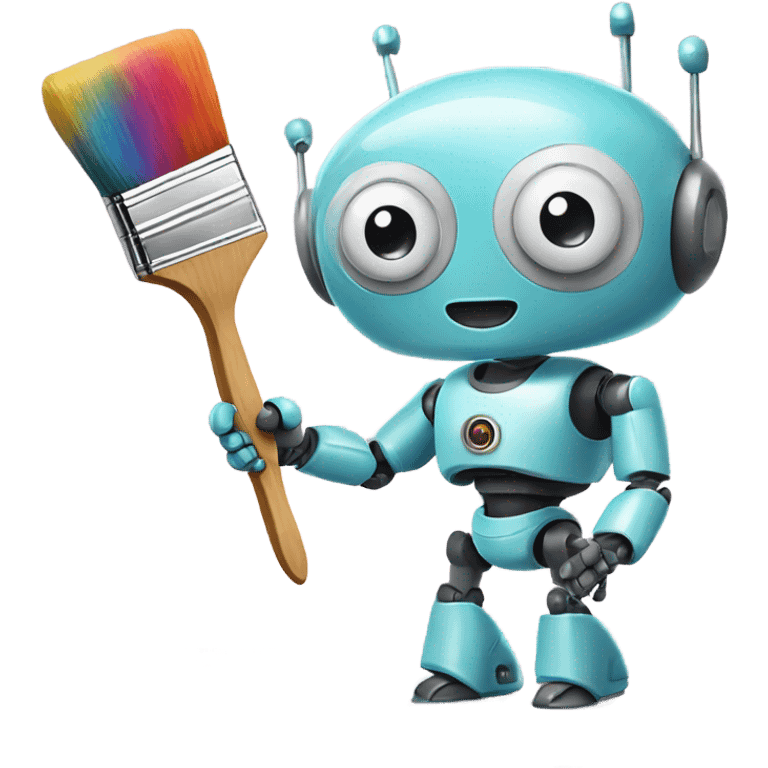 cute robot holds a palette with paints and a brush emoji