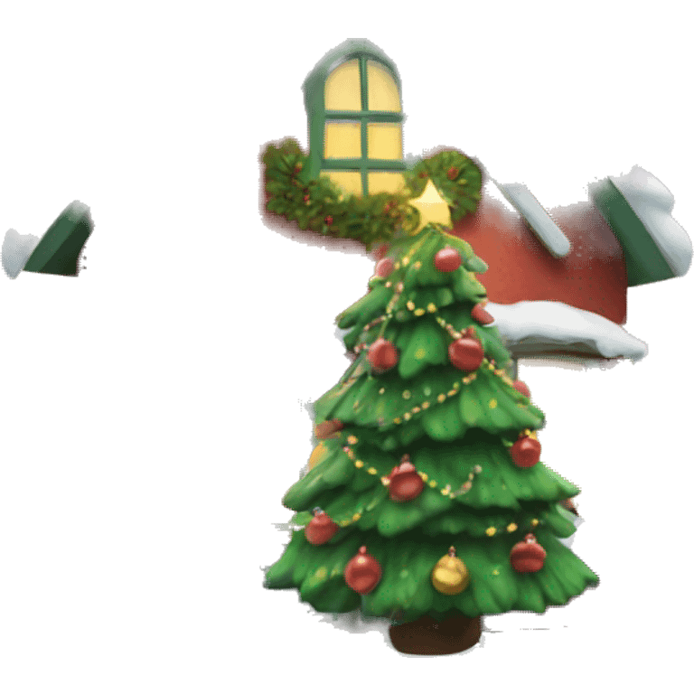 A christmas house with a christmas tree emoji