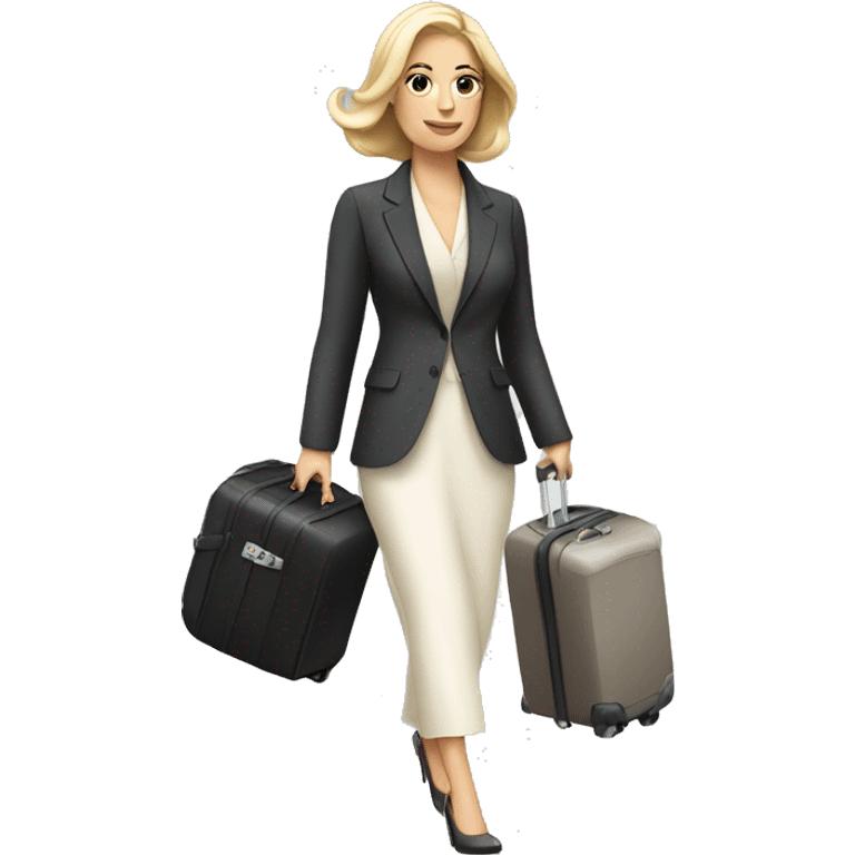 Posh white woman with luggage walking  emoji