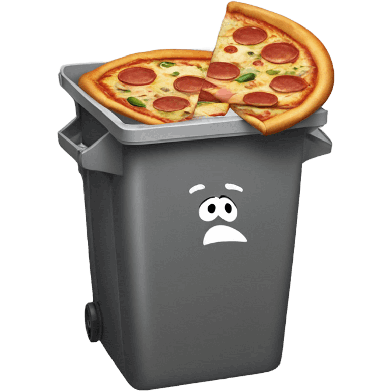 trash bin with pizza box sticking out absurdly emoji