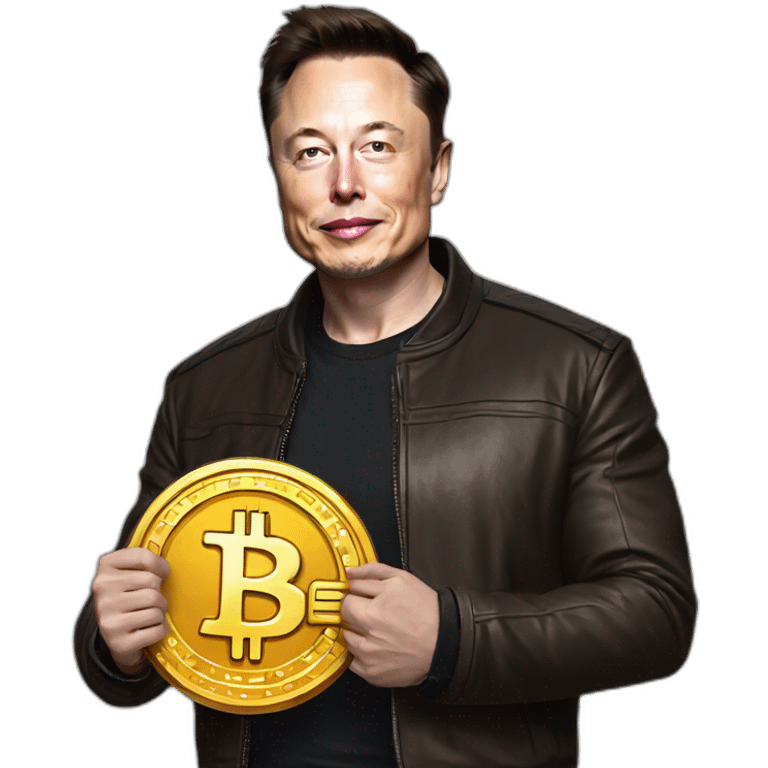 Elon musk holding bitcoin ,and wearing x clothes emoji