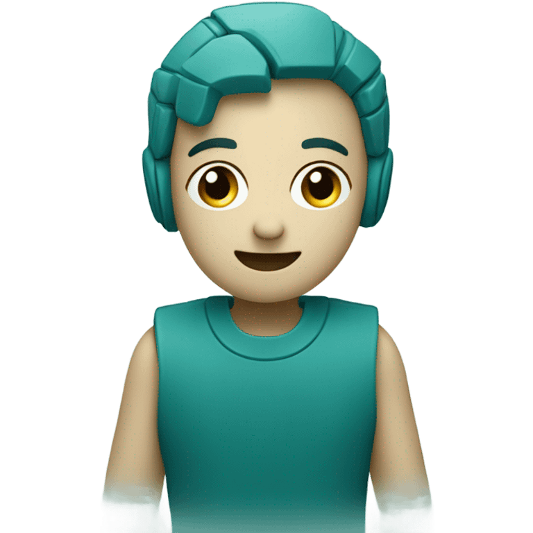 AI bot in a dark teal colour. Cute and friendly looking and talking. emoji