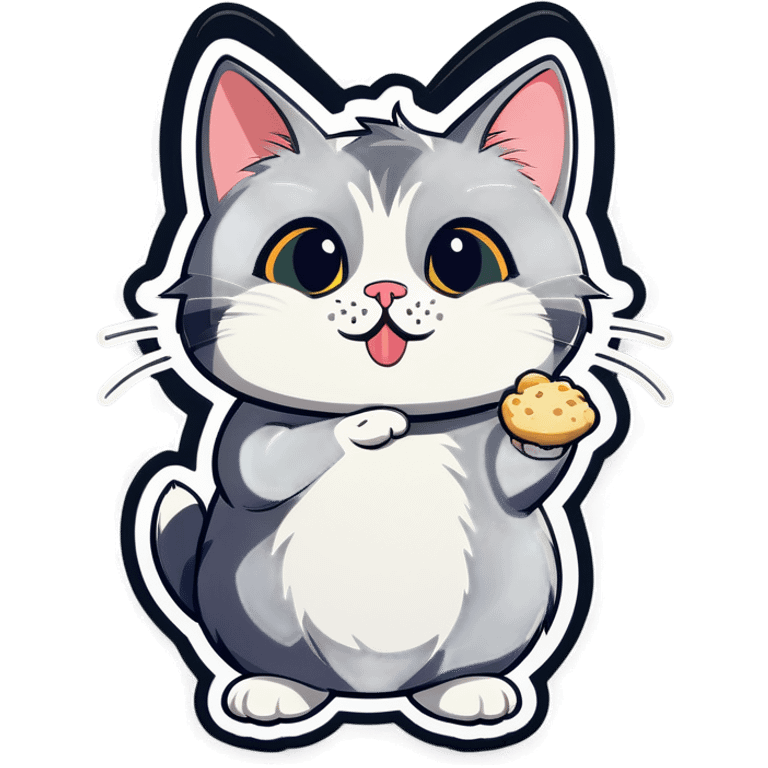 Grey and white cat begging for food emoji