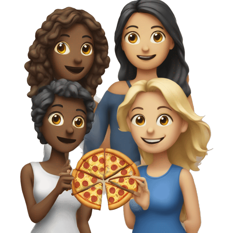 Four women and one man eating pizza emoji