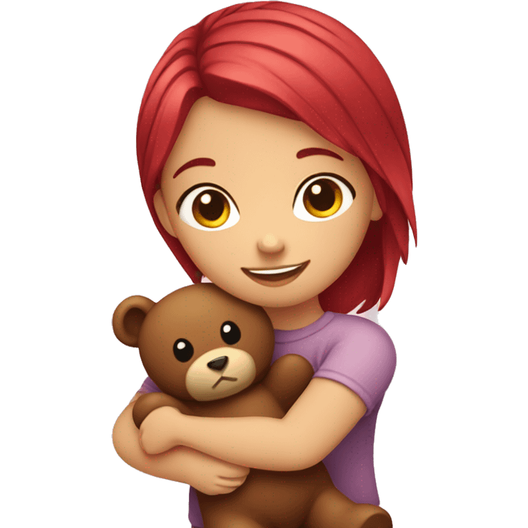 girl with cherry hair hugging a teddy bear emoji