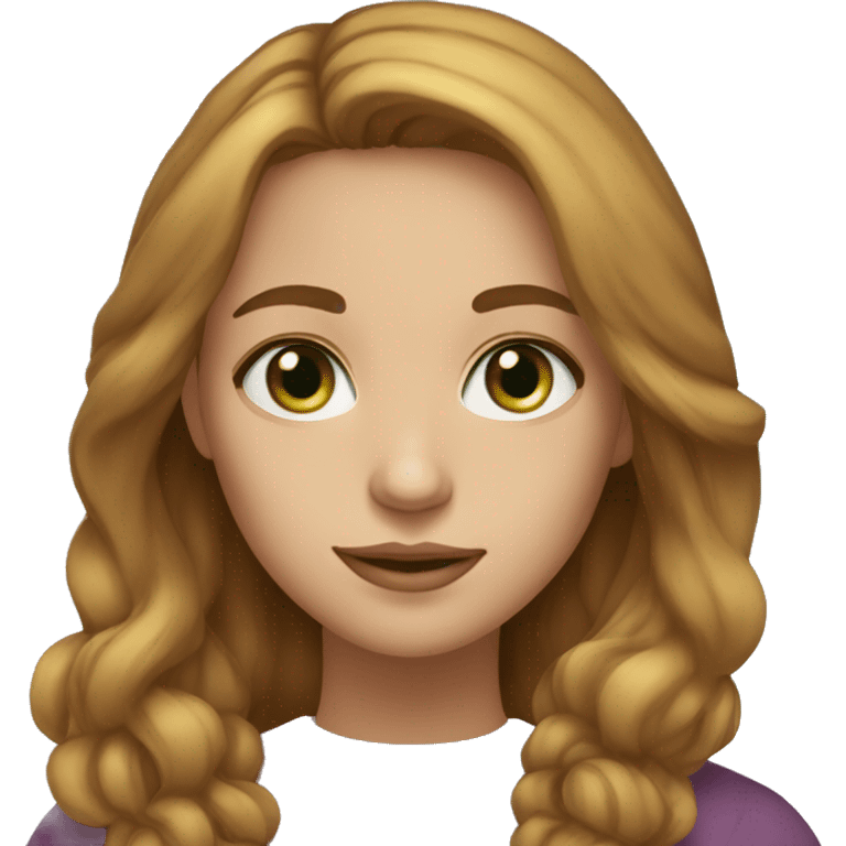 girl, 35 years old, long light brown hair, blue-green eyes and prominent nose emoji