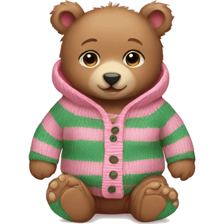 Baby bear wearing pink and green stripe sweater emoji