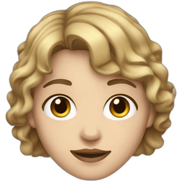 face of nonbinary white person with dark blonde wavy bob, mid part and bangs emoji