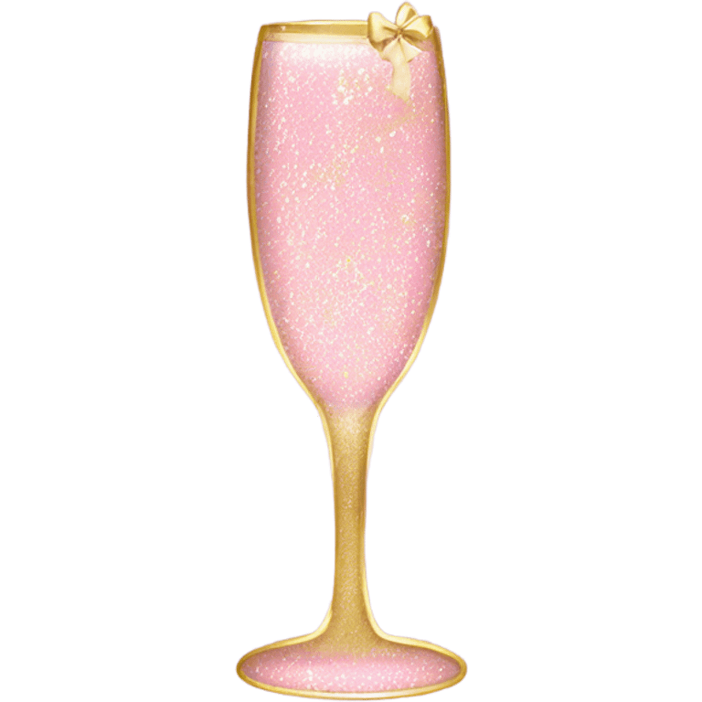 Light Pink glitter champagne glass with gold bow emoji