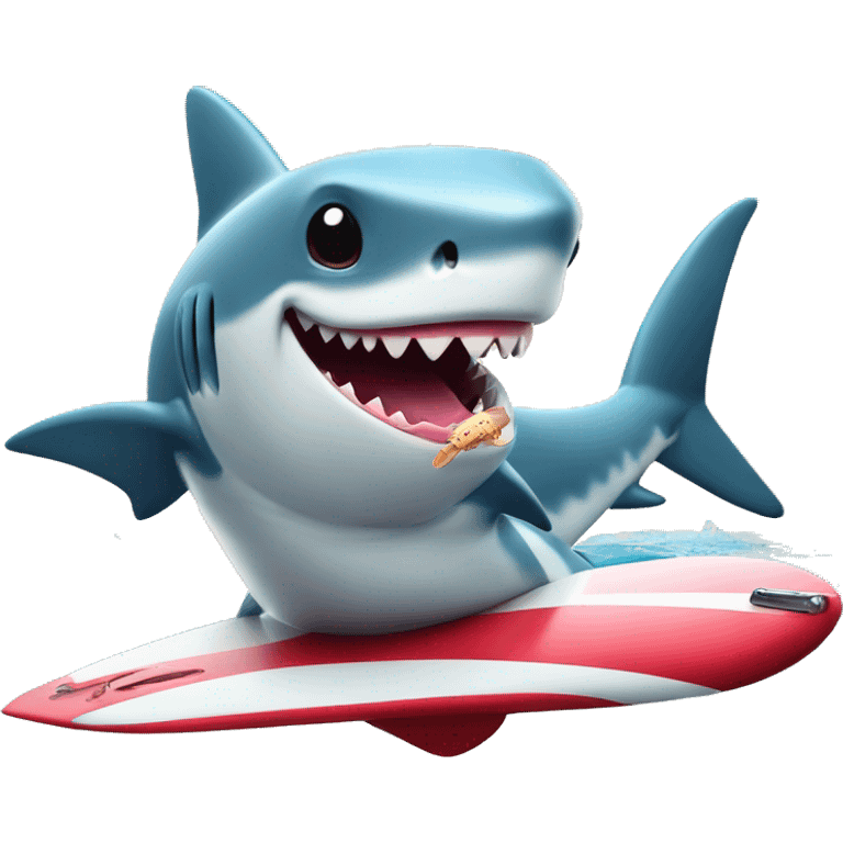 Shark with a top hat, eating ice cream on a surfboard while in the middle of a plane on the ocean emoji