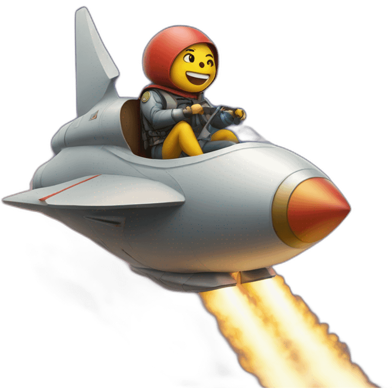 Netanjahu sitting on a Flying rocket of peace emoji