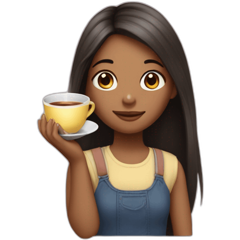 A girl with long haïr and a tea un The hand emoji