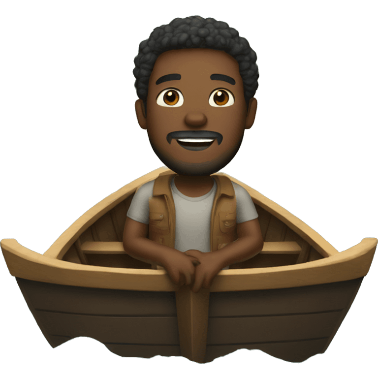 A black man in big wood boat emoji