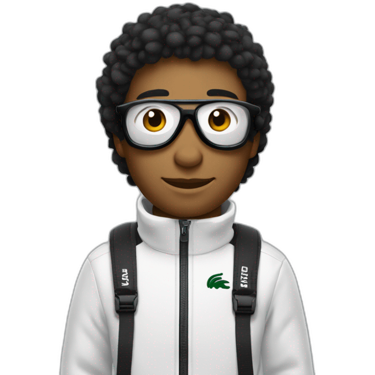 Un garçon blanc qui porte das lunettes de ski, il a les cheveux noirs et un survetement de lacoste emoji