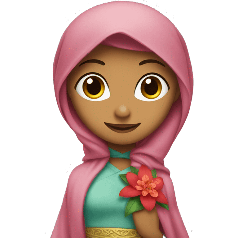 Princess jasmine wearing hijab affording a red jasmine flower  emoji