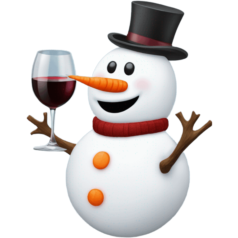 Snowman drinking a glass of red wine emoji