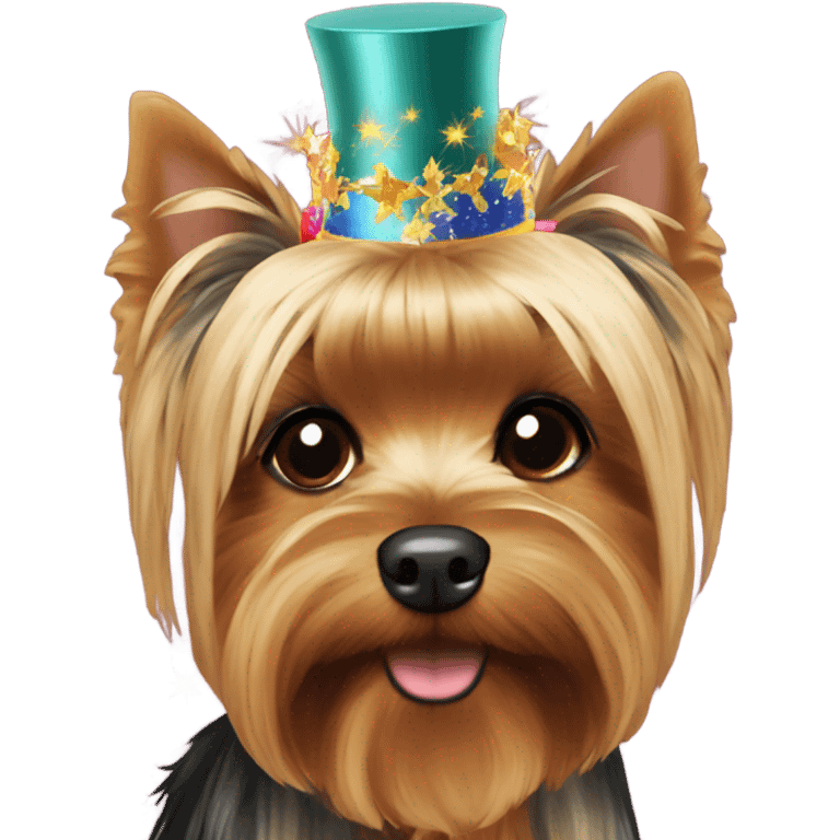 Yorkie with happy new year headpiece  emoji