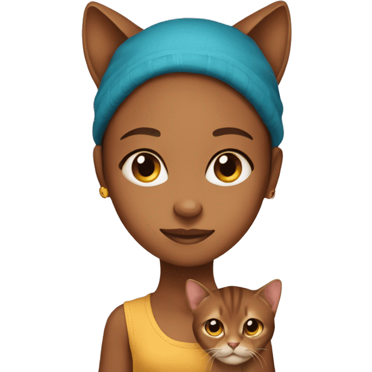 A bright girl with an Abyssinian cat emoji