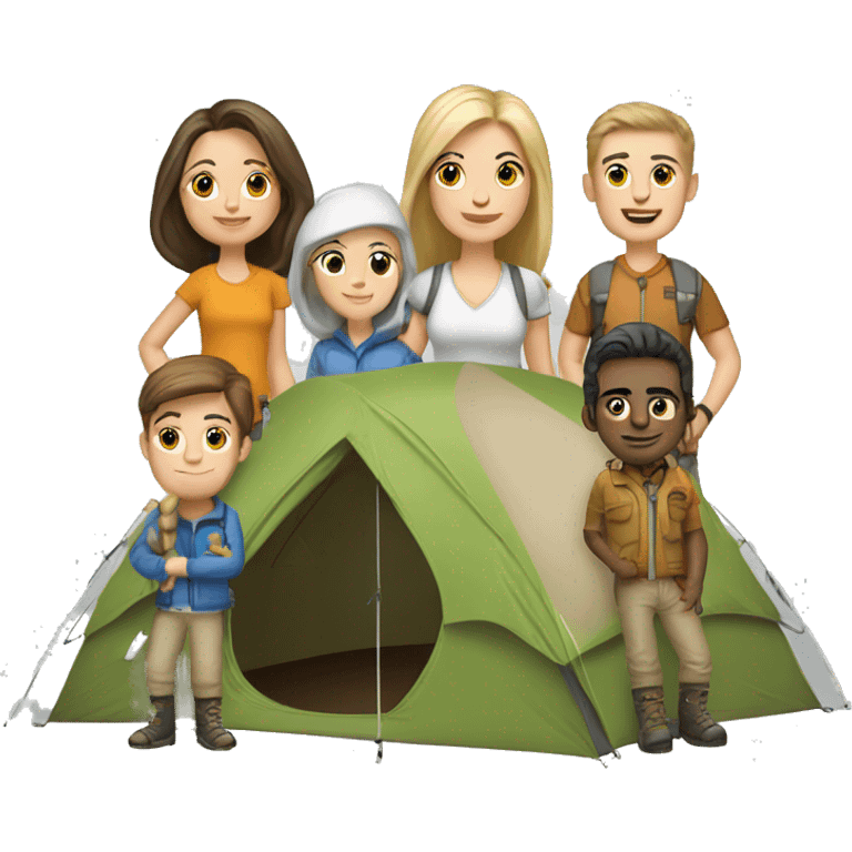 6 caucasian family members camping emoji