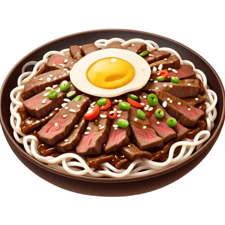 Bulgogi Cinematic Realistic Bulgogi Dish Emoji, depicted as thinly sliced, marinated beef stir-fried to perfection, rendered with dynamic textures and vibrant, appetizing lighting. emoji