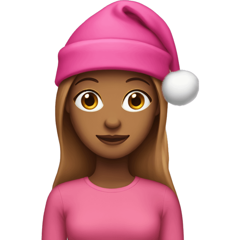 brown skinned woman with long hair in pink christmas hat  emoji