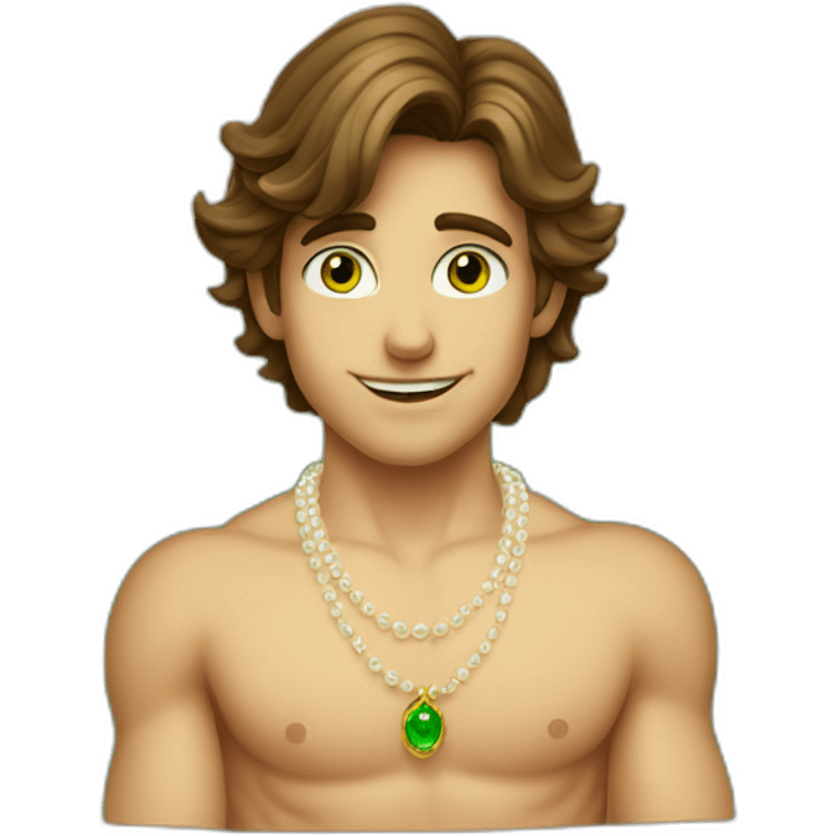 Posh-muscle-boy-brown-hair-green-eyes-pearl-necklace-in-golden-bathtub emoji