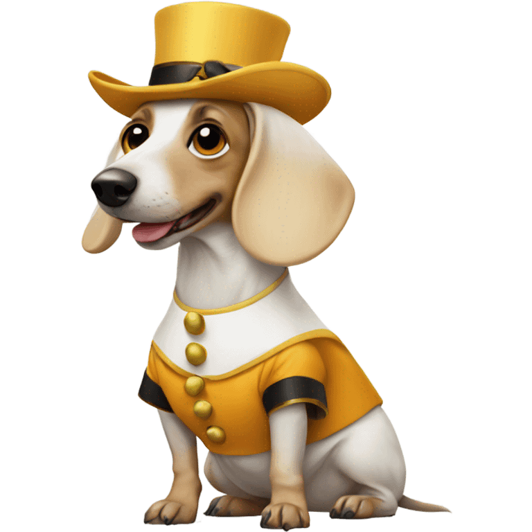 White dachshund in a costume emoji