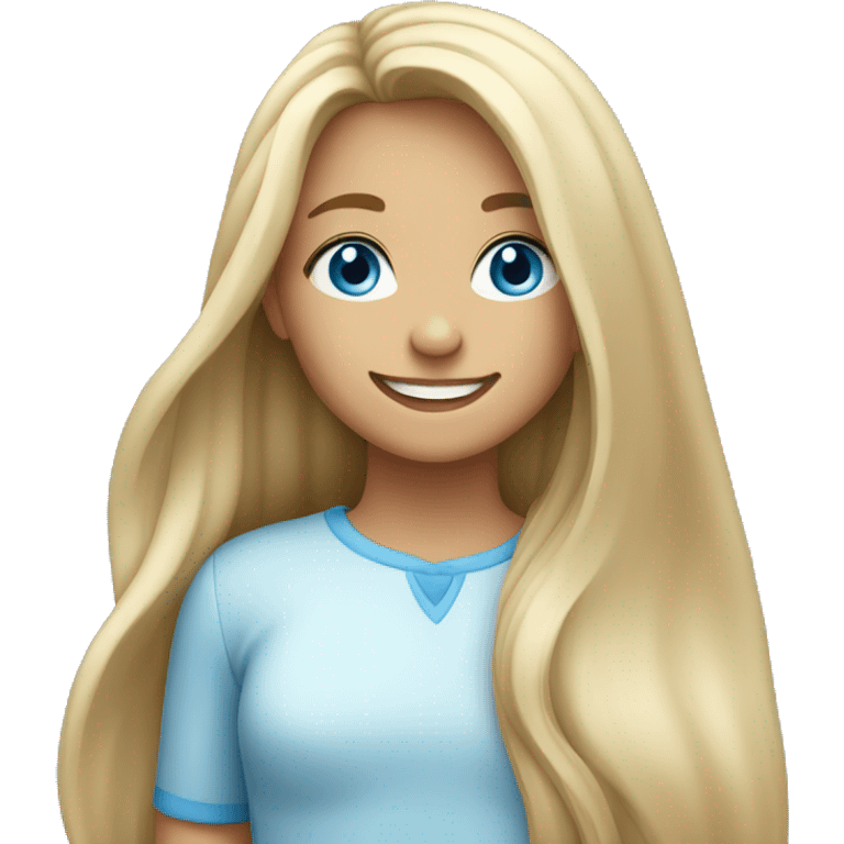 smiling girl with long hair blue eyes emoji