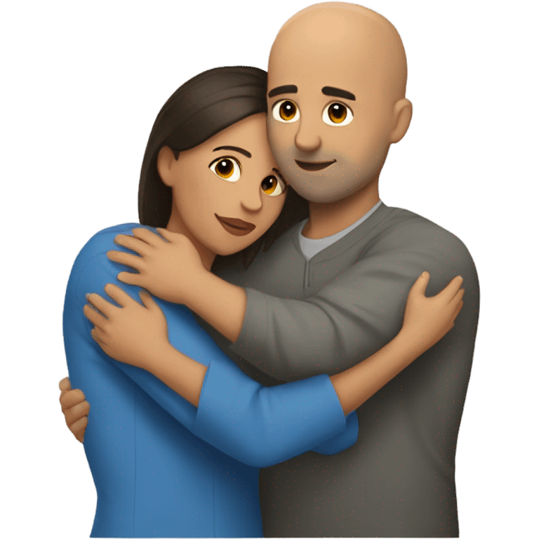 Comforting hug from brunette Puerto Rican woman to shorter bald male emoji