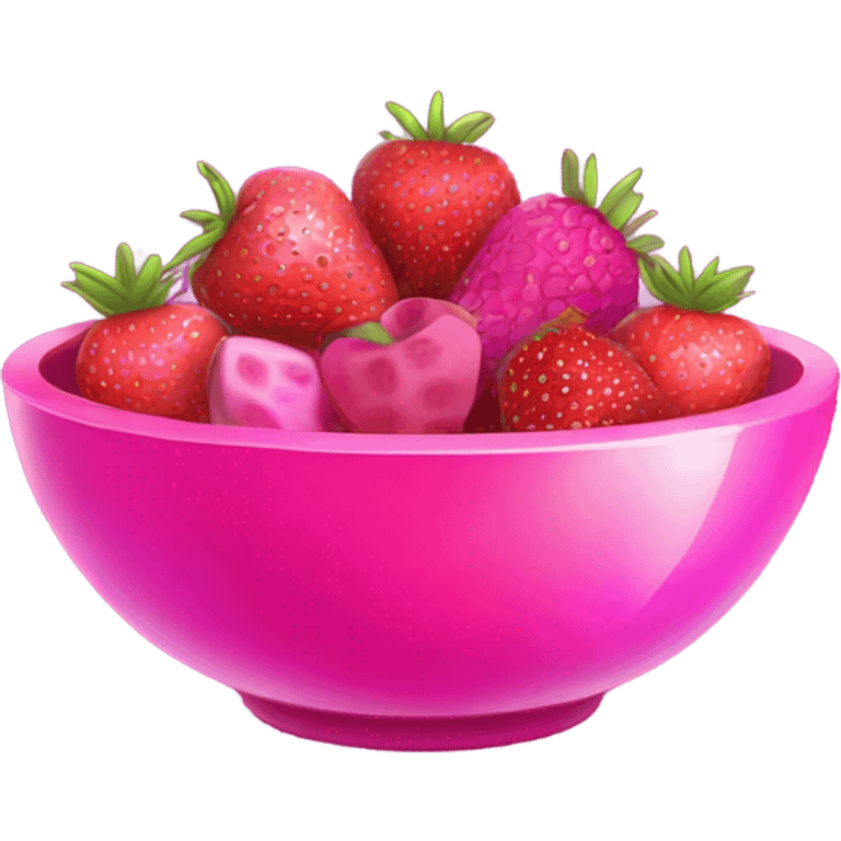 Hot pink glitter bowl of fruit with pink feuit emoji