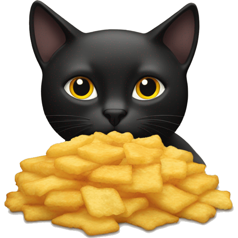 Black cat eating hash browns emoji