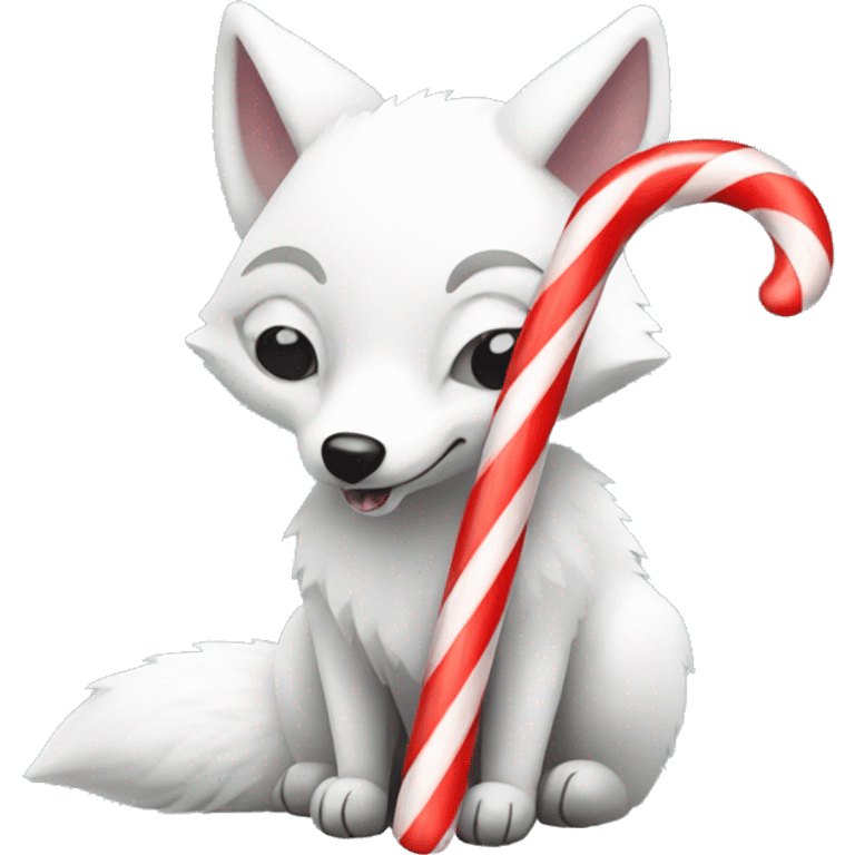 Arctic fox eating candy cane emoji